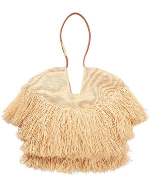 Zimmermann Goldentime Medium Fringed Leather-Trimmed Raffia Tote - Natural