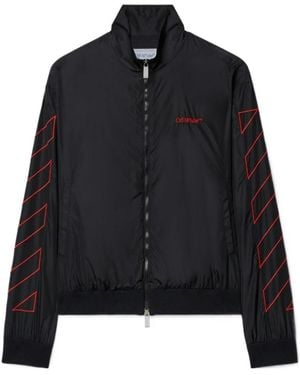 Off-White c/o Virgil Abloh Logo Embroidered Zip-Up Bomber Jacket - Black