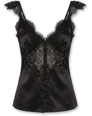 Self-Portrait Lace Button Top - Black