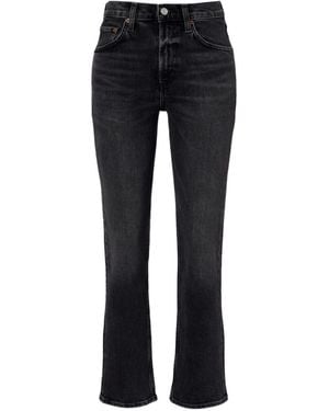 Agolde Ren High-Rise Cropped Straight Jeans - Black