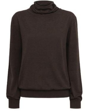KHAITE Turtleneck Longsleeve Knit Top - Brown