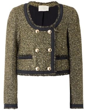 Ulla Johnson Anisa Double-Breasted Grosgrain-Trimmed Metallic Tweed Jacket - Green