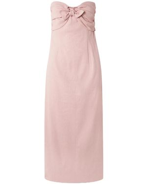 TOVE Rahel Gathered Tie-Front Linen-Blend Midi Dress - Pink