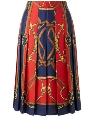 Gucci Printed Silk Twill Midi Skirt - Red