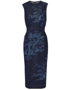 Erdem Embroidered Cotton Denim Pencil Dress - Blue