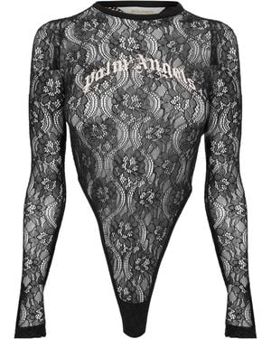 Palm Angels Lace Longsleeve Bodysuit - Gray