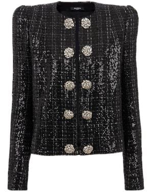 Balmain Tweed Sequin Embellished Jacket - Black