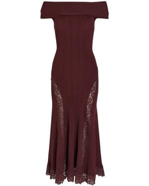 Self-Portrait Trimmed Knit Midi Dress - Red