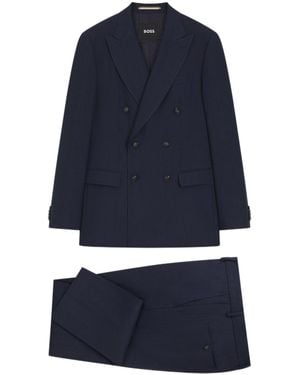 BOSS Boss Linen Blend Double-Breasted Suits - Blue