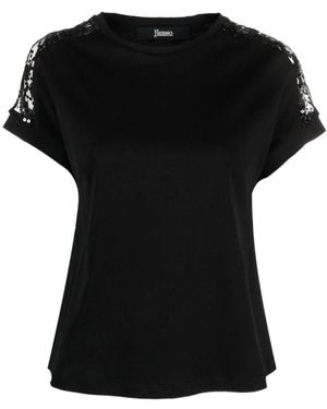 Herno Lace-Detail Sequin Embellished T-Shirt - Black