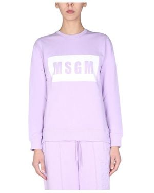 MSGM Logo-Print Crew Sweatshirt - Purple