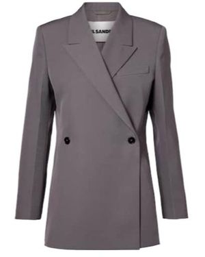 Jil Sander Double-Breasted Wool Gabardine Blazer - Grey