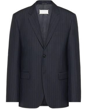 Maison Margiela Single-Breasted Pinstriped Blazer - Blue