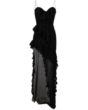 Alessandra Rich Frilled Side Slit Gown - Black