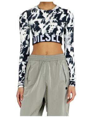 DIESEL Tie-Dye Long-Sleeve Crop Top - Gray