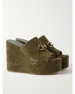 Gucci Wedge Sandal With Horsebit - Green