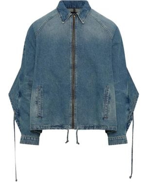 Egonlab Convertible Hooded Zip-Up Denim Jacket - Blue