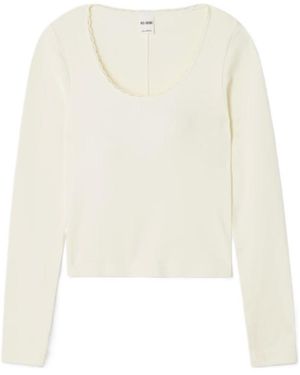 RE/DONE Cropped Scalloped Jersey Top - White