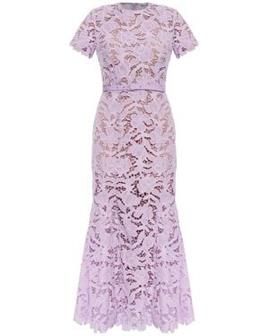 Self-Portrait Belted Floral-Lace Midi Dress - Purple