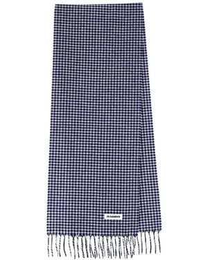 Jil Sander Slim Micro-Checkered Scarf - Blue