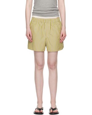 Ami Paris Khaki Cotton Elasticated Shorts - Yellow