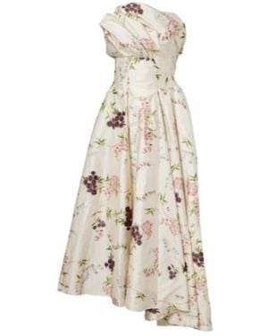 Erdem Draped Floral Satin Cocktail Dress - Natural