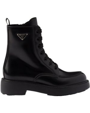 Prada Brushed Leather Boots - Black