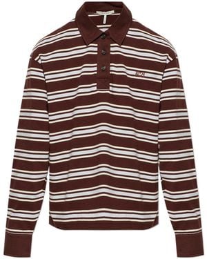 Rag & Bone Striped Long Sleeved Polo Shirt - Red