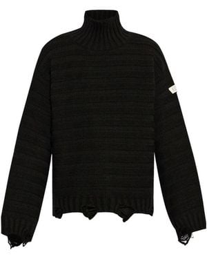 MM6 by Maison Margiela High-Neck Drop-Shoulder Distressed Jumper - Black