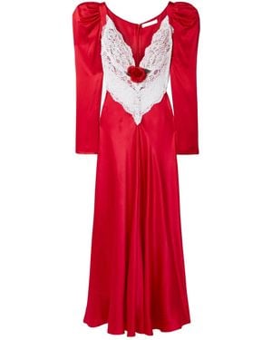 Rodarte Embellished Lace-Paneled Silk-Satin Maxi Dress - Red