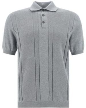 Brunello Cucinelli Short Sleeved Open-Knitted Polo Shirt - Gray