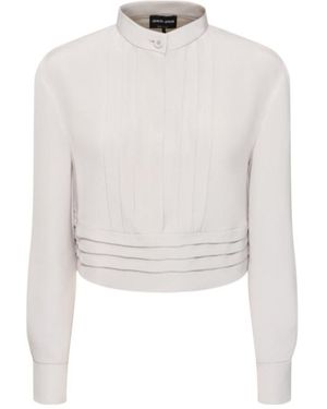 Giorgio Armani Silk Satin Crop Shirt W/ Pleats - White