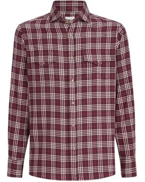 Brunello Cucinelli Cotton And Lyocell Tartan Flannel Western Shirt - Red