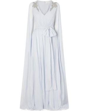 Erdem Belted Cape-Effect Crystal-Embroidered Silk-Crepon Gown - White