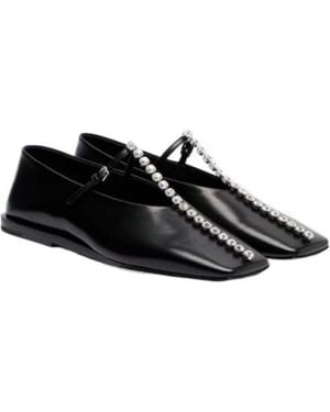 Jil Sander Crystal-Embellished Leather Ballet Flats - Black
