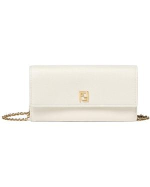 Fendi Ff Continental With Chain Parchment-Colored Leather Wallet - White