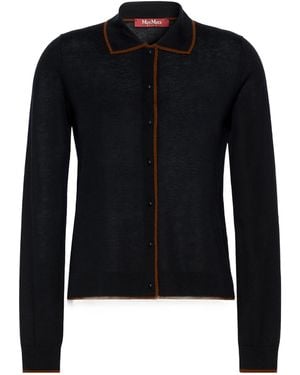 Max Mara Contrast-Trim Polo-Collar Cardigan - Blue