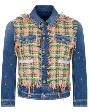 DSquared² Paint-Splatter Panelled Denim Jacket - Blue