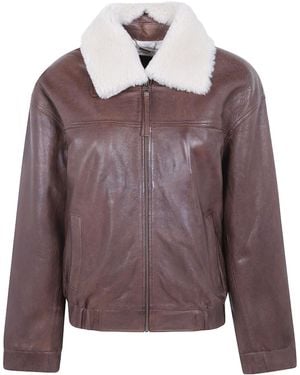Seventy Long-Sleeve Leather Jacket With A Zipper - Purple