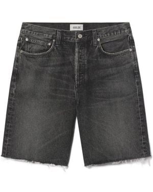 Agolde Anson Frayed Denim Shorts - Grey