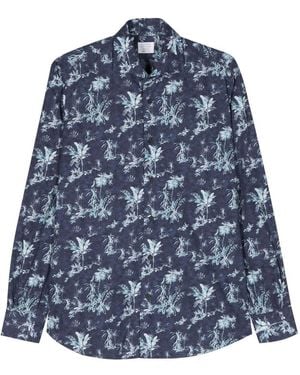 Mazzarelli Botanical-Print Cotton Shirt - Blue