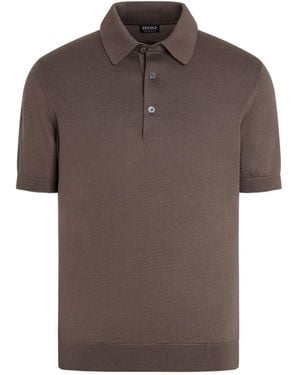 ZEGNA Short-Sleeved Knitted Polo Shirt - Brown