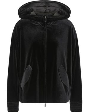 Emporio Armani Zip-Up Velvet Hoodie - Black