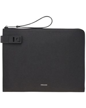 Ferragamo Ferragamo Gancini-Buckled Zip-Up Clutch Bag - Black