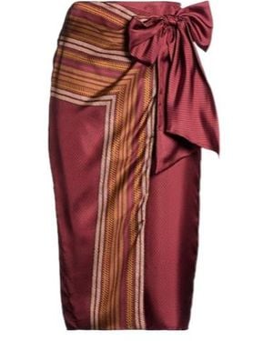 Max Mara Satin Tiewaist Midi Skirt - Red