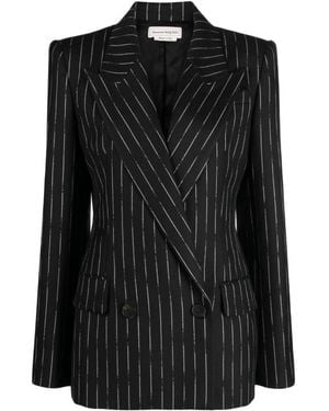 McQueen Flared Double-Breasted Pinstripe Blazer - Black