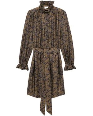 Saint Laurent Paisley Belted Long-Sleeved Dress - Natural