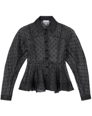 Ganni Organza Peplum Shirt - Grey