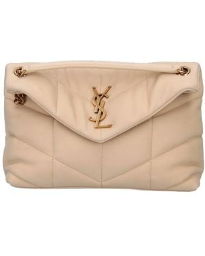 Saint Laurent Quilted Small Satchel - Natural