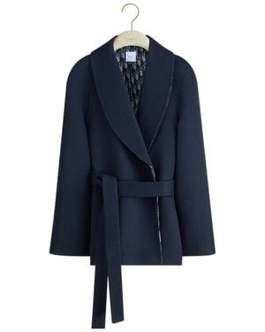 Dior Belted Cropped Double-Breasted Peacoat - Blue